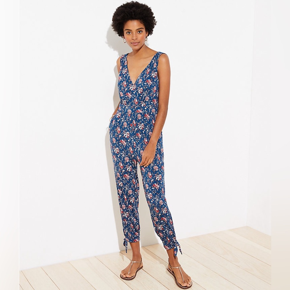 NWOT Loft Beach Floral Tie Cuff Jumpsuit
